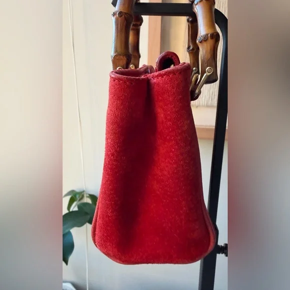 Gucci Red Suede Bamboo Mini Tote w/ Original Strap - Picture 9 of 13